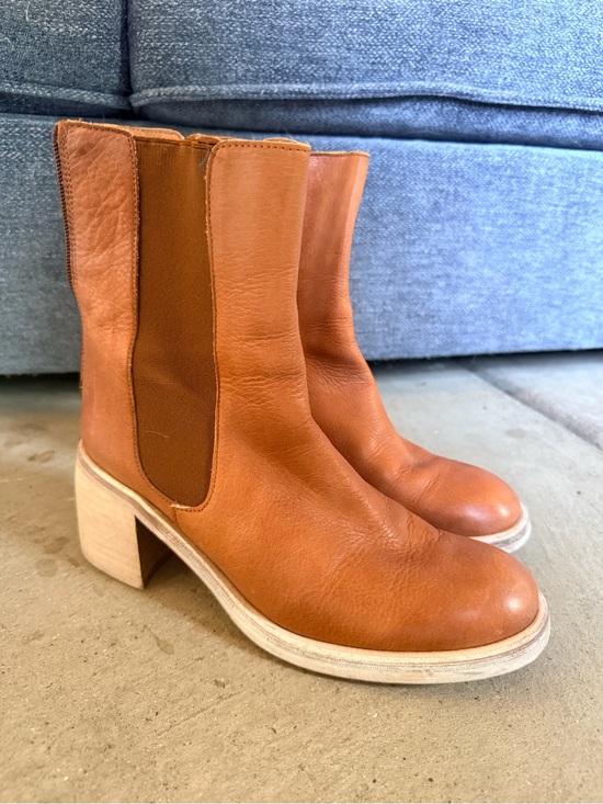 Free People Shoes - Free People Cognac Leather Mid-Block Chelsea Boots